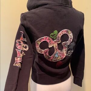 Black Hoodie with Colorful Mickey Mouse and Peace Sign Design